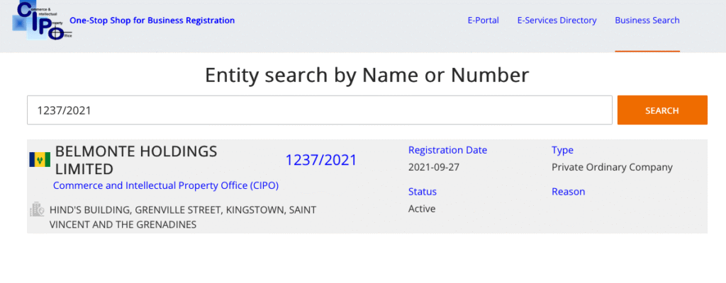 Cliplet News can verify that Belmonte Holdings Limited is a active and registered buisness in St Vincent and the Grenadines